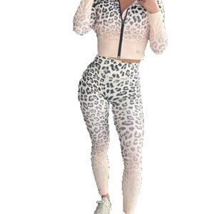 Noire Blanc Leopard Gradient Scrunch Women Leggings Size M